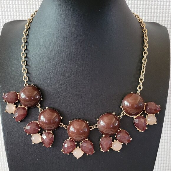 Gold Tone Chain Brown Cabochon Faceted Berry Rhinestone Statement Necklace - Picture 1 of 5